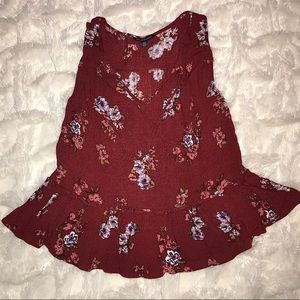 American Eagle Red Floral Flowy Blouse Tank